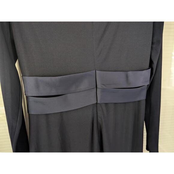 Chaps Modest Sheath Dress Navy Blue Long Sleeve Semi-Formal Maxi Sz. 6 Waist Tie - Picture 5 of 7